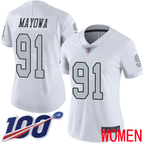 Oakland Raiders Limited White Women Benson Mayowa Jersey NFL Football #91 100th Season Rush Jersey